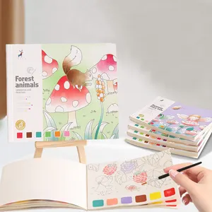 YUELU Portable 20 Pages Pocket Watercolor Painting Book with Pigment Brush Kids Colouring Paint Bookmark