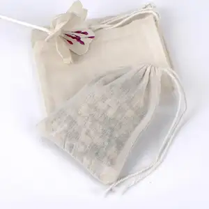 Reusable organic cotton muslin bath tea bags with drawstring