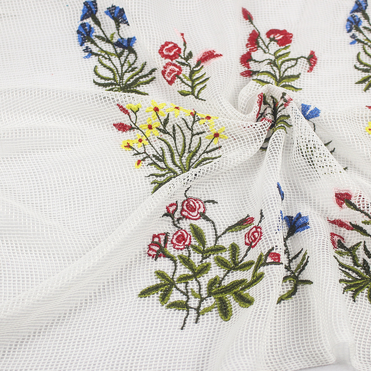 Unique Fleur Polyester Sur Filet En Nylon Multicolore Dentelle Tissu Pour Robe