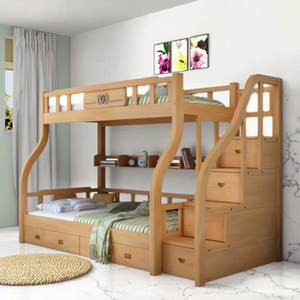 Gỗ rắn trẻ em giường tầng Giường đôi gỗ nguyên bản cao và thấp cha mẹ trẻ em giường đa chức năng ký túc xá người lớn Giường gỗ sồi - Product Image 5