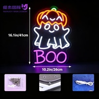 Letrero LED de Neón con Diseño de Fantasma y Calabaza Kawaii, Lámpara de Pared con Alimentación USB, Decoración de Halloween para Habitación Infantil, Hogar, Fiestas, Compatible con OEM