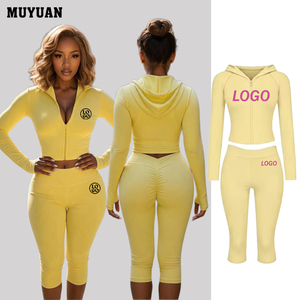 2026 Cropped <strong>Hoodie</strong> Capri <strong>Leggings</strong> <strong>Set</strong> for <strong>Women</strong> Y2K Jacket <strong>and</strong> Cropped <strong>Leggings</strong> 2 Piece Yoga <strong>Set</strong> Custom Logo Summer - Product Image 1