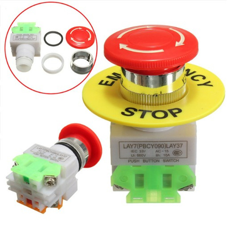 LAY37-11ZS Red Mushroom 1NO 1NC DPST <strong>Emergency</strong> <strong>Stop</strong> Push <strong>Button</strong> Switch AC 380V 10A E-<strong>stop</strong> Switch