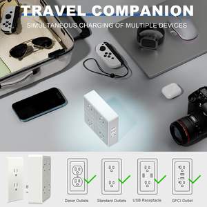 Enchufe múltiple con divisor de tomas de corriente para suelo, cable de extensión de 4 tomas con 2 puertos USB C, protector contra sobretensiones de 1250W, diseño delgado y compacto. - Product Image 5