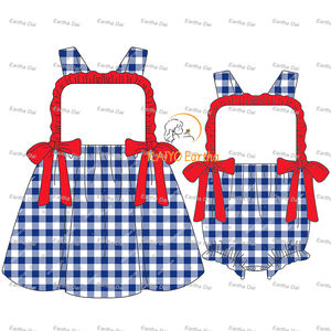 Niños niñas vestidos 2-12 niños ropa de verano sunsuits Seersucker juego volante bebé niñas mameluco conjuntos - Product Image 5