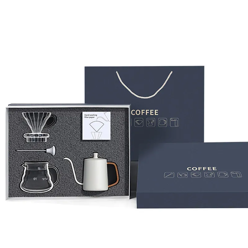 Coffee utensils gift box, 5-piece set, hand brewed pot+filter cup+sharing pot+thermometer+filter paper holiday gift