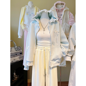 Cardigan à capuche décontracté pour <span class=keywords><strong>femme</strong></span> de haute qualité avec dentelle et patchwork en dentelle, <span class=keywords><strong>streetwear</strong></span>, veste à capuche pour <span class=keywords><strong>femme</strong></span> - Product Image 3