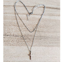 Collar de cadena de acero inoxidable simple, impermeable y resistente al deslustre, con cuentas y clip, collar cruzado de doble capa de acero inoxidable, multicapa