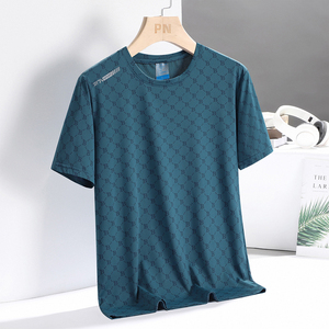 T-shirt en soie glacée personnalisé avec logo, pour homme, été, col rond, tendance, séchage rapide, décontracté, manches courtes, respirant - Product Image 2