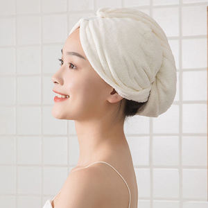 Wholesale Super Absorbent Microfiber Bath Dry Hat Cap Head <b>Wrap</b> Turban Hair Drying Towels With Button for Women - Product Image 4