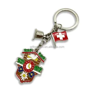 최고 품질 스위스 스위스 국기 소 벨 뻐꾸기 시계 열쇠 고리 여행 기념품 스위스 열쇠 고리