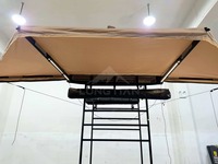 Toldo de 180 Grados con Doble Poste, LED Blanco, Amarillo y Ámbar, 3 Colores, Impermeable, Patas Ajustables, Parasol Lateral para Auto