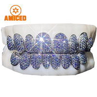 Grillz Hiphop en Argent S925, entièrement sertis de moissanite personnalisée qui passe le test du diamant, Top 10 Bottom 10, pour homme et femme