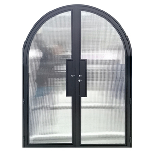 Portes intérieures modernes en acier à dessus rond avec verre cannelé opaque pour l'intimité, surface finie pour salle à manger et supermarché - Product Image 2