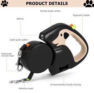 Laisse Rétractable Automatique Double Tête pour Chien avec Lumière LED et Distributeur de Sacs à Déjections – Multifonctionnelle et Lumineuse – Vente en Gros - Product Image 3
