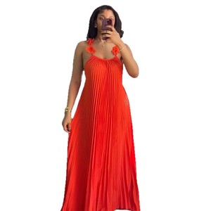 ZHEZHE Abito Lungo da <span class=keywords><strong>Donna</strong></span> Primavera 2026 Nuovo Senza Colletto Dolce Fresco Senza Spalline con Schiena Scoperta e Pieghe - Product Image 5