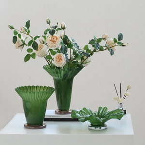 Bixuan Vintage <span class=keywords><strong>Fenton</strong></span> diseño florero de vidrio soplado a mano polvo de porcelana forma de pétalo boca acampanada para arreglos florales de boda - Product Image 2