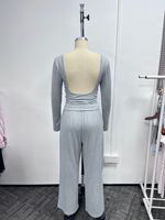 Ensemble 2 pièces décontracté et respirant pour femme : haut à manches longues et dos en U, pantalon large à cordon de serrage