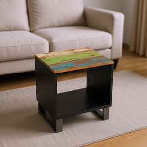 Multicolor Reclaimed Wood <b>Coffee</b> <b>Table</b> Engineered Metal Frame <b>Rustic</b> Modern Living Room Furniture - Product Image 2