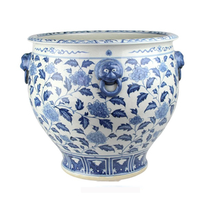 Jingdezhen Grands pots de fleurs en céramique peints à la main pour l'extérieur <span class=keywords><strong>Bleu</strong></span> Blanc Motif de feuilles Pots de fleurs et jardinières - Product Image 5