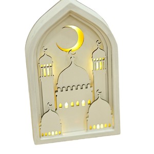 Decorazione Ramadan a Forma di Luna in Legno Illuminata, Ornamento Artigianale Durevole per Esterni per Festività <span class=keywords><strong>Islamiche</strong></span> - Product Image 5