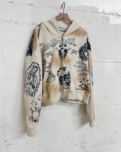 Sudaderas con capucha y cremallera para hombre, estilo boxy, de algodón French Terry, con estampado gráfico, lavado ácido, efecto descolorido por el sol, estilo Y2K grunge, para venta al por mayor personalizada. - Product Image 3