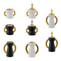 Brûleur d'encens en céramique doré à double poignée, brûleur de Bakhoor vintage à couvercle creux pour aromathérapie d'intérieur et décoration de table