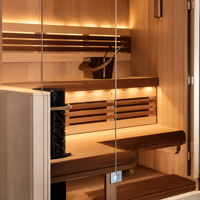 Ruang Sauna Dalam Ruangan Mewah untuk 2 Orang Merah Tradisional Hibrida Spektrum Penuh Low Emf Far Infrared Sauna Medis Bersertifikasi CE
