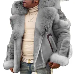 Excellent Quality Fashion Breathable Faux Fur All In One Winter Men's Motorcycle Fur Jacket