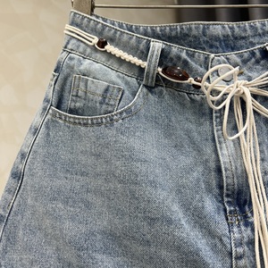 Jupe longue en jean à volants en maille, style décontracté taille haute pour femme, nouvelle collection printemps-été 2026, en tissu chiffon respirant et naturel - Product Image 3