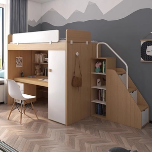 2024 Лидер продаж, детская односпальная двухъярусная кровать для малышей, современная кровать из МДФ, со столом и столом - Product Image 5