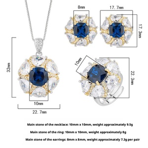 Fashion Eco-friendly Copper 10-8MM Blue Cubic Zirconia Temperament Pendant Necklace and <b>Earring</b> Set for Women - Product Image 2