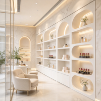 Vitrines de présentation de cosmétiques à éclairage LED multicouche pour salons de beauté et magasins de cosmétiques, design intérieur commercial pour une seule boutique