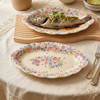 Assiette ovale en céramique de haute qualité pour plats de poisson vapeur, cuisine occidentale américaine, desserts aux fruits, idéale pour la maison et l'hôtellerie