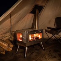 Poêle de tente 360° en acier inoxydable, portable et léger, avec fenêtre de visualisation unique, à bois, pour tente chauffée, camping, avec support métallique pliable