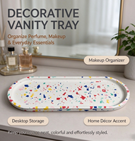 Nampan Penyimpanan Oval Panjang dari Resin Terrazzo untuk Parfum, Makeup & Kosmetik - Nampan Dekorasi Kamar Mandi & Meja Rias Rumah