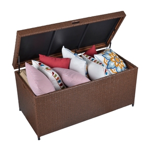 Factory Wholesale Brown 140 Gallon Rattan Patio Storage Boxes Outdoor Waterproof Garden Box For Pool Outside Furniture