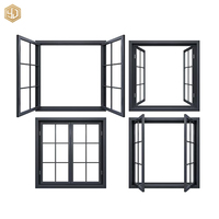 Ventana Francesa Moderna Negra con Rejilla, Malla de Acero Inoxidable, Horizontal, de Aleación de Aluminio, Doble Acristalamiento, Abatible, para Uso Exterior en el Hogar
