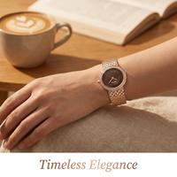 Montre Habillée MISSFOX de Luxe pour Femme en Acier Inoxydable Doré à Cadran Analogique à Quartz pour Affaires