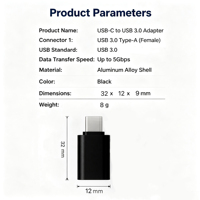 Adaptador USB C a USB 3.0 de 5 Gbps, Convertidor OTG de Aleación de Aluminio, Plug and Play para Teléfono Móvil, MacBook, iPad, Cámara, Laptop