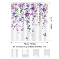 Rideau de douche floral violet aquarelle 72 x 72 po en tissu polyester imperméable et résistant à la moisissure avec 12 crochets