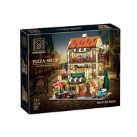Bloques de Construcción XMORK Italy Town Pizza Cafe, 1962 Piezas, Maqueta Modular de Paisaje Urbano, Modelo de Arquitectura MOC para Adultos, Exhibición de Hobbies
