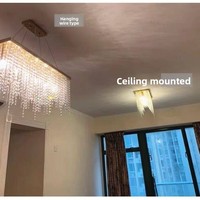 Lustre rectangulaire en cristal pour restaurant, suspension LED, design minimaliste de luxe, pour salle à manger, comptoir de bar, avec pampilles en acier inoxydable