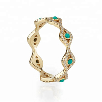 Gemnel Fashion 925 Plata 0,1 Micrones Oro Vermeil Diamante Eternity Devil Eye Turquesa Anillo
