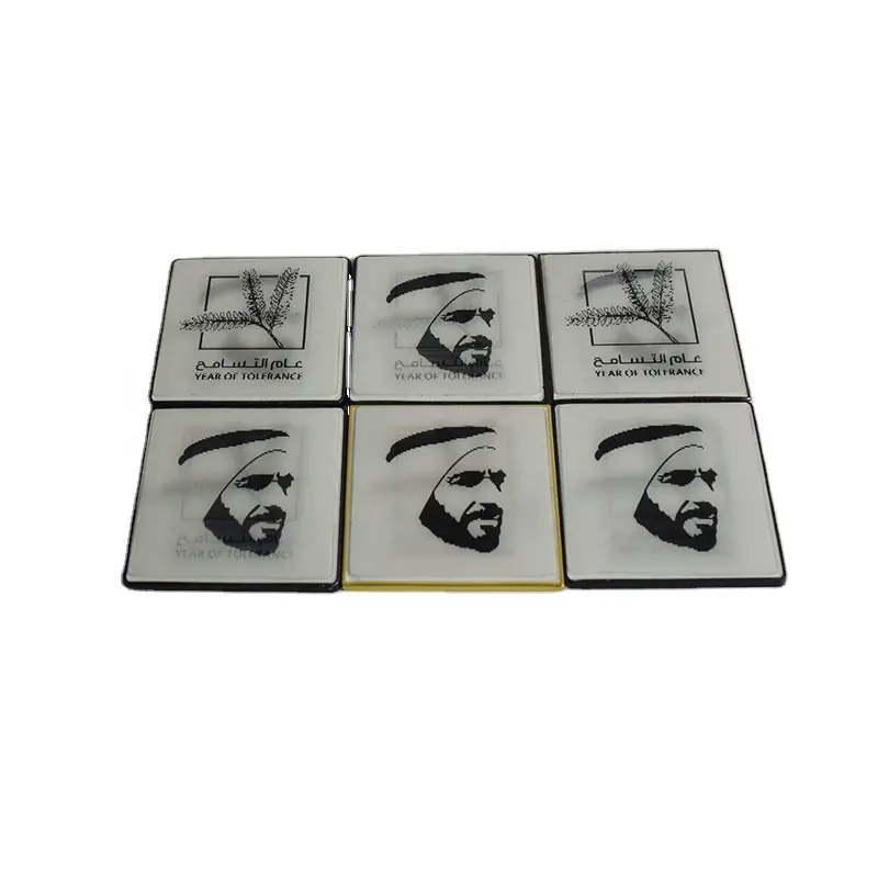 사용자 정의 사각형 모양 변경 사진 스티커 UAE 년 공차 금속 옷깃 핀