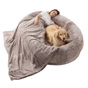 TTT diskon besar pendek mewah hangat bernapas lembut dapat dicuci Musim Dingin penggunaan kandang anjing manusia tempat tidur untuk hewan peliharaan