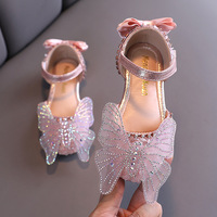 Filles d'été Sandales Mode Paillettes Strass Arc Filles Princesse Chaussures Bébé Fille Chaussures Talon Plat Sandales Taille 21-36