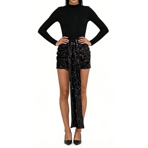 Women's 2 Piece <b>Sequin</b> Mini Dress Set Long Sleeve Turtleneck <b>Top</b> & Ruched <b>Sequin</b> Skirt With Draped Sash Sets Fashion - Product Image 5