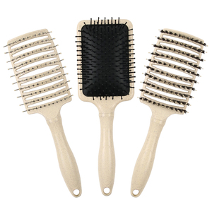 Eco Friendly Wheat Straw Air Cushion Massage Paddle Hair Brush Curved Boar Bristles Detangling Hair Brush