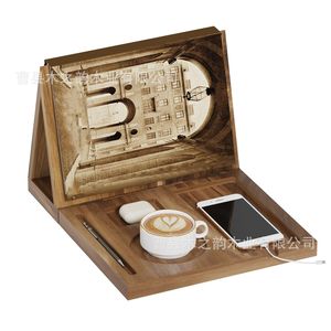 Wooden Reading <b>Stand</b> With Cup Holder Phone <b>Tablet</b> <b>Stand</b> Desk Storage Rack <b>For</b> Books And Office Use - Product Image 5